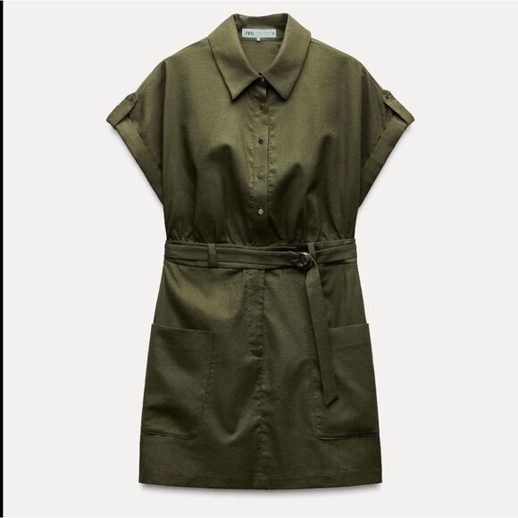 Zara Linen Blend Mini Shirt Dress, XS - Picture 2 of 10